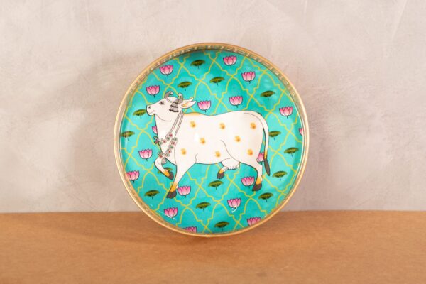 Decorative Tray Cow Print (Turqoise)