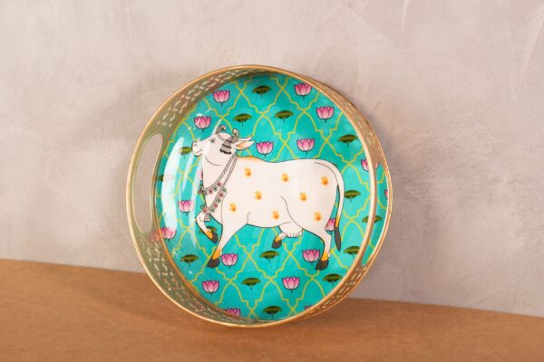 Decorative Tray Cow Print (Turqoise)