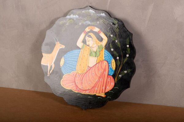 PR-BR-069B Wooden Pichwai Hand Painted Plate (Black)